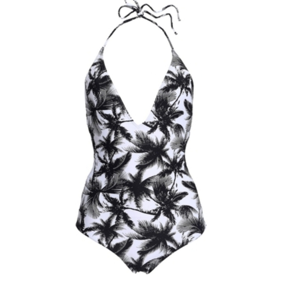 ONIA Nina Halter Black Palms One Piece Swimsuit - Picture 2 of 7